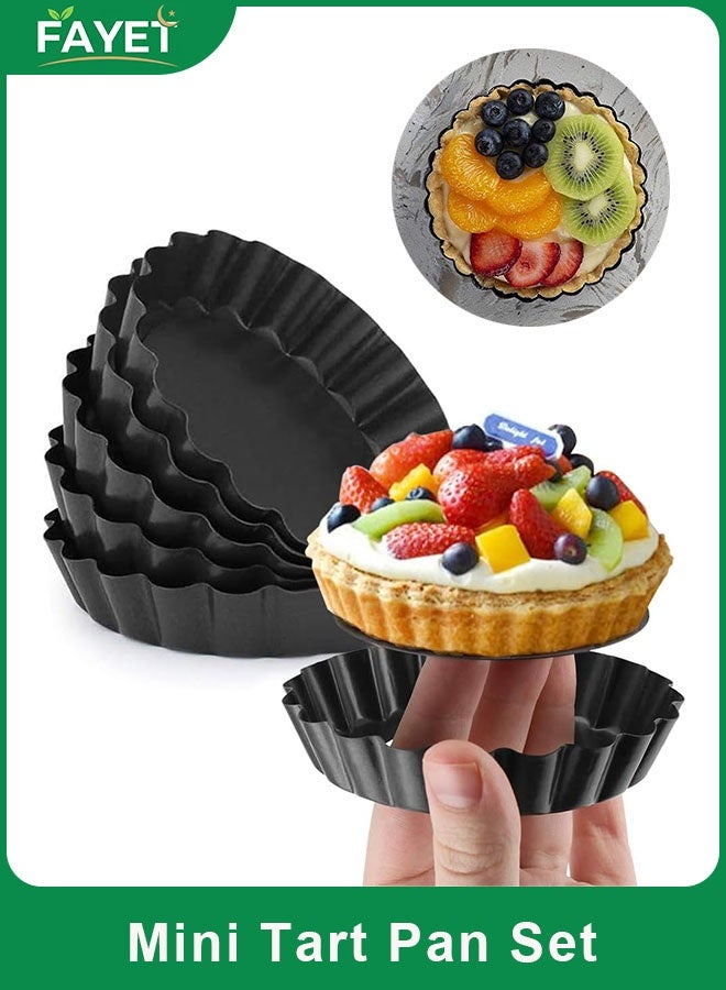 FAYET 6-Pack Tart Pans with Removable Bottom, Nonstick Quiche, Cheesecake, and Pie Baking Pans, Fluted Design for Easy Release and Cleaning（4-Inch） - Image 1